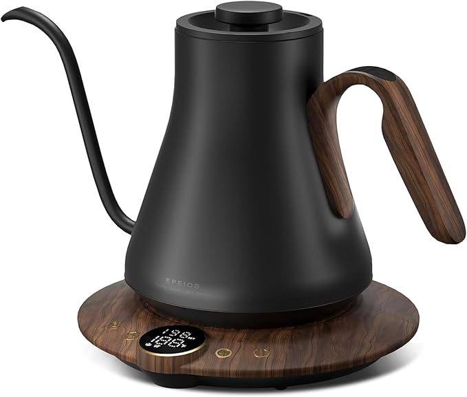Gooseneck Electric Kettle, ±1℉ Temperature Control, Stainless Steel Inner, Quick Heating, for Pour Over Coffee, Brew Tea, Boil Hot Water, 1500W/0.9L (Glossy Black)