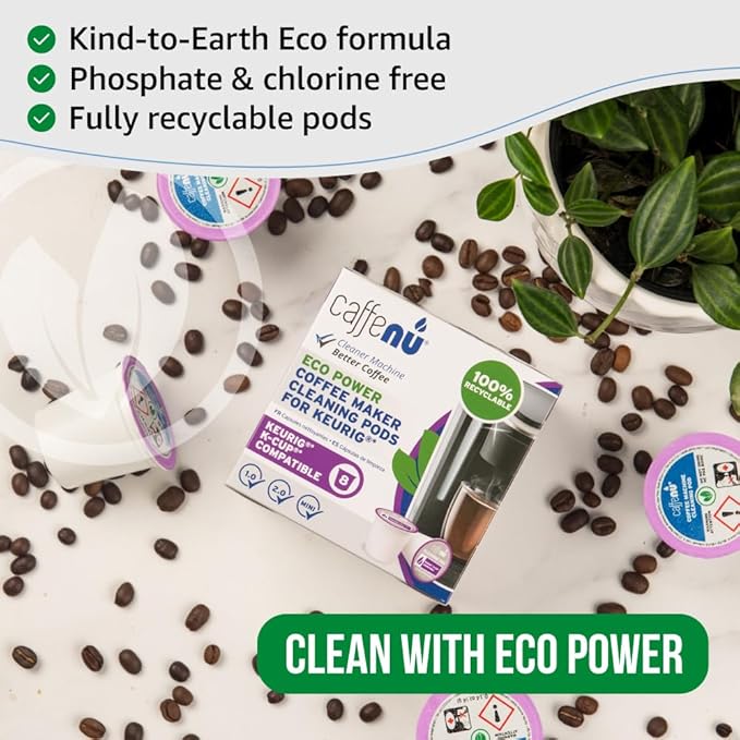 Keurig Compatible Cleaning Pods. 8 Rinse Pods Cleaner Kit. Eco Friendly, Removes Stale Coffee Residue & Stains. Keurig 1.0 & 2.0 Coffee Makers.