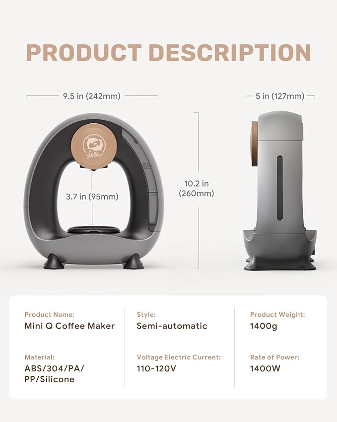 2-in-1 Coffee Maker, Fast Brew in 1.5mins, Single Serve Coffee Machine Compatible with K-Cup Pods & Ground Coffee, 1400W 20s Preheat, Compact for Home,Small Place,Office & RV, 8oz,Dark Grey