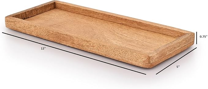 Samhita Mango Wood Serving Platter with Raised Edge -Set of 3 for Display Fruit Snacks Appetizer Sushi Food Decorative (12" x 5" x 0.75")