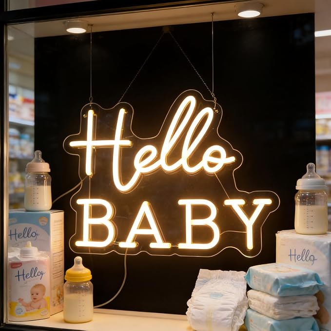 Hello Baby Neon Signs Led Gender Reveal Party Welcome Decorations Neon Letters Signs Pregnancy Announcement Party Supplies Baby Shower Yard Signs(warm white) - Image 6