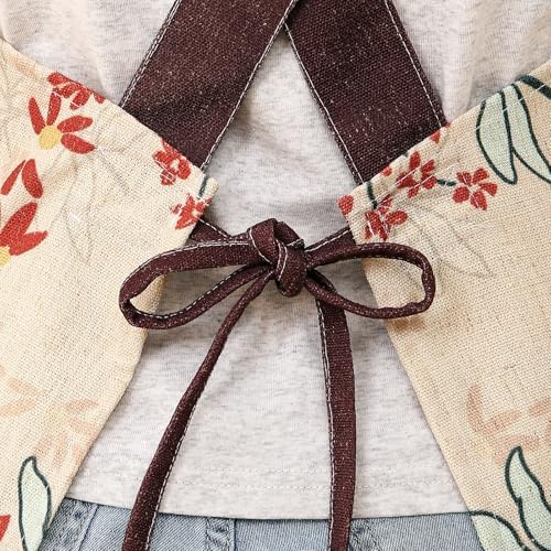 patdrea Blue Floral Linen Apron with Pocket,French Kitchen Garden Chef BBQ Aprons for Women and Men,Crisscross Back Straps - Image 6