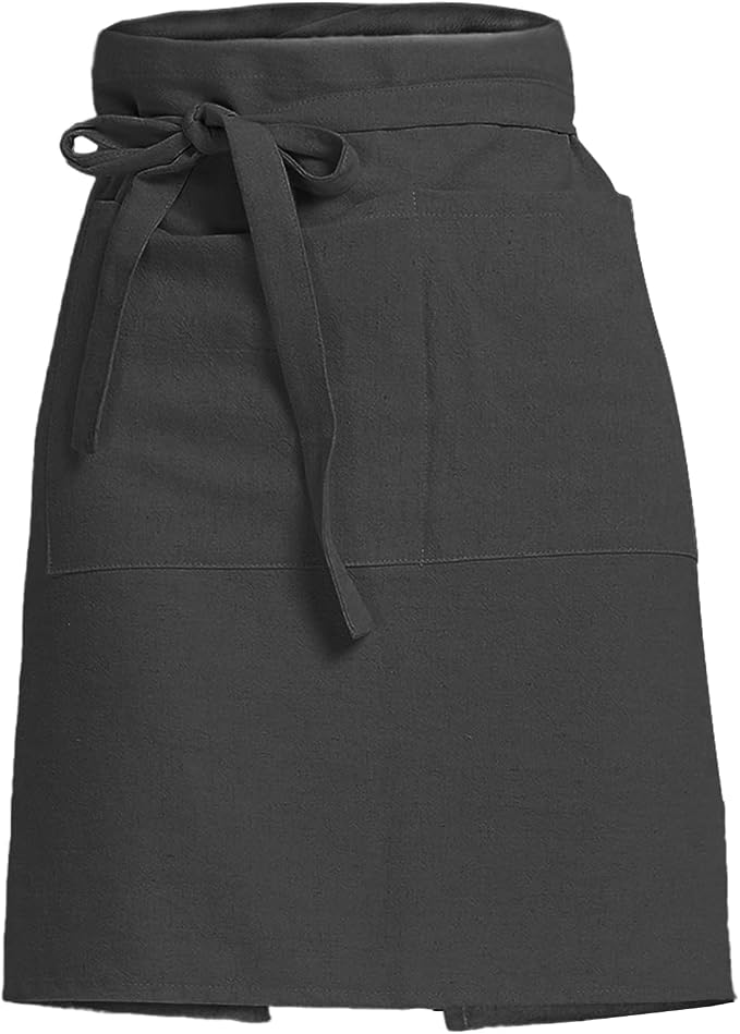 Cityelf Half Apron for Women Men Cotton Linen with 2 Large Pockets Waist Short Bistro Server Aprons Waiter Waitress Unisex by Cityelf
