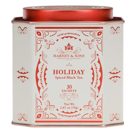 Harney & Sons Holiday Tea – Black Tea with Almond, Orange & Vanilla flavors with Cinnamon & Cloves in a Giftable Tin, 30 count