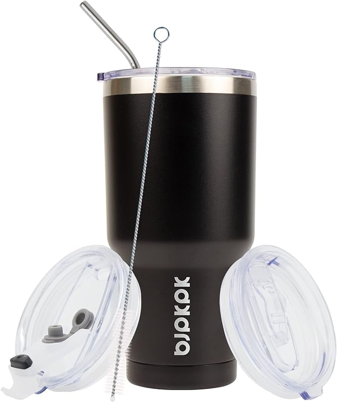 BJPKPK 30 oz Stainless Steel Tumbler with Lid and Straw Insulated Travel Coffee Mug Reusable Metal Thermal Cup,Black