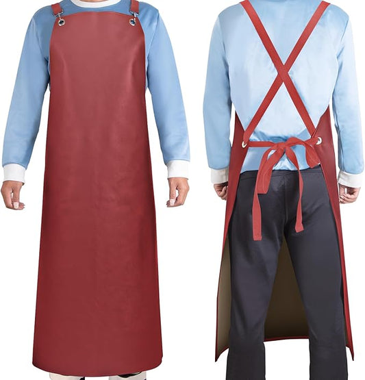 SHEOMERN Waterproof Rubber Aprons for Women, Heavy Duty Vinyl Dishwasher Apron Adjustable Cross Back Strap for Dishwasher, Butcher, Dog Grooming, Chemical Resistant, 43" Long Thicker Apron Red
