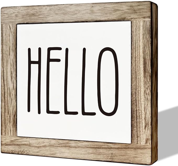 Hello Sign - Wooden Welcome Box for Home Office, Rustic Farmhouse Front Door Decor by MLTEye