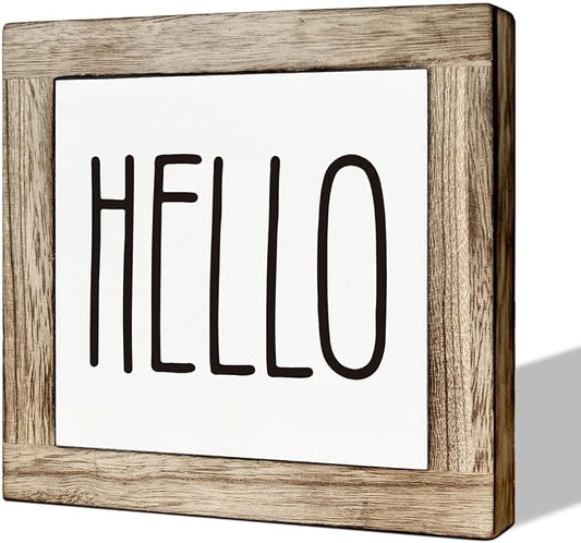 Hello Sign - Wooden Welcome Box for Home Office, Rustic Farmhouse Front Door Decor by MLTEye