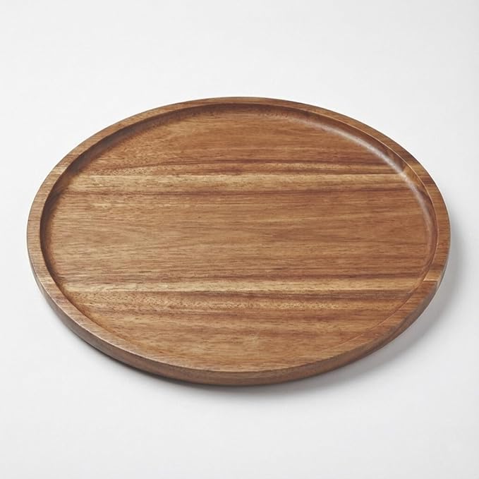11.7 Inches Round Wooden Tray | Multi-Functional Acacia Wood Serving Tray – Decorative Wooden Round Tray for Home Decor, Charcuterie Board & Coffee Station Organizer for Kitchen Counter