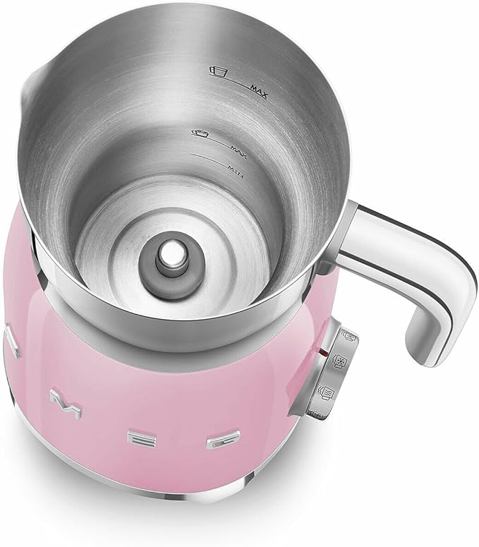 SMEG Retro 50's Style Milk Frother with 2 Disks 6 Preset Programs Hot or Cold Frothing and Induction Heating (Pink)