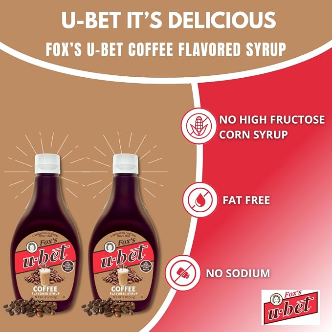 FOX’S U-BET Syrup Bottle – Brooklyn Original Since 1900, Thick, No High Fructose Corn Syrup, Kosher Certified, Fat Free, For Egg Creams, Coffee, Milkshakes & Desserts, 20 oz (1-Pack, Coffee) - Image 3