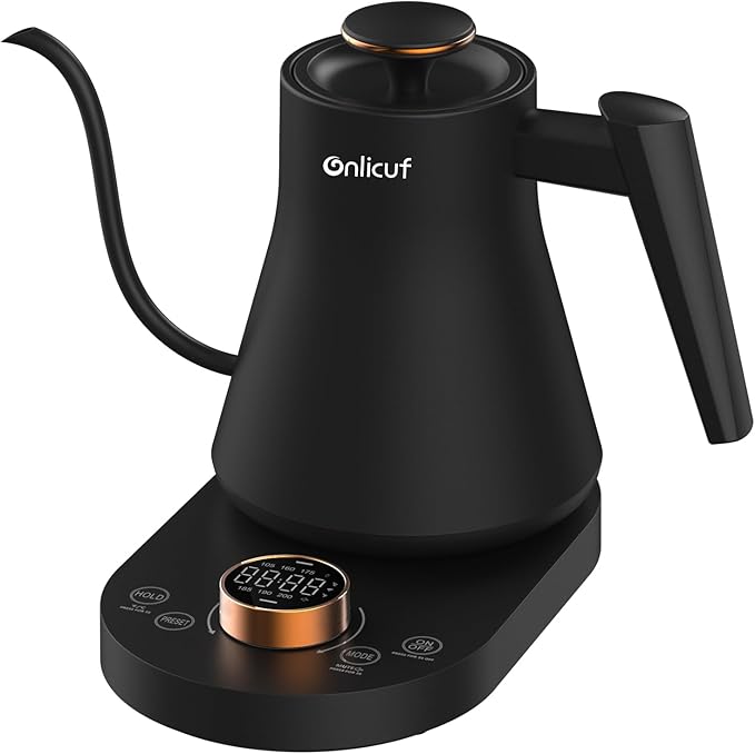 Electric Gooseneck Kettle with Temperature Control, 0.8L Pour Over Coffee, ±1°F Precision Heating, 7 Presets, Stainless Steel Inner, Electric Tea Kettle with 2H Keep Warm, Matte Black