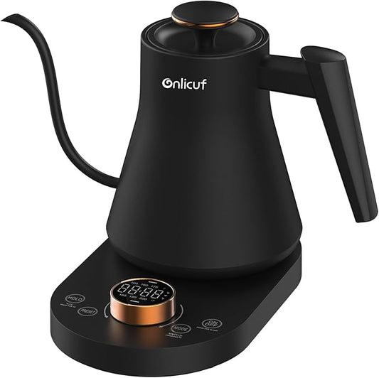 Electric Gooseneck Kettle with Temperature Control, 0.8L Pour Over Coffee, ±1°F Precision Heating, 7 Presets, Stainless Steel Inner, Electric Tea Kettle with 2H Keep Warm, Matte Black