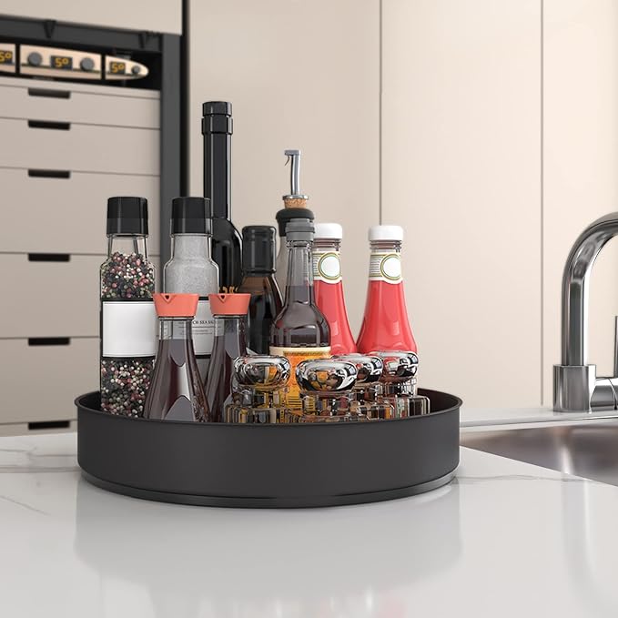 VAEHOLD Lazy Susan Stainless Steel Black Spice Rack Turntable for Pantry Cabinet - Decorative Trays Storage Containers Organizer for Kitchen Cabinet, Snacks, Bathroom (10 inches) - Image 4