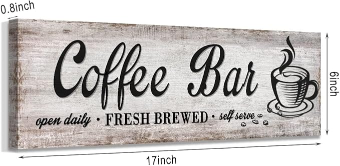 Rustic Wood Grain Coffee Station Decor - Retro Coffee Bar Signs for Kitchen - Self Serve Fresh Brewed Open Daily