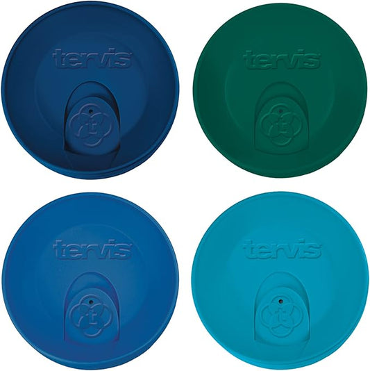 Tervis Travel Lid Made in USA Double Walled Insulated Tumbler Travel Cup Keeps Drinks Cold & Hot, Fits 16oz Tumblers - 4pk, Assorted Navy Green Blue Turquoise