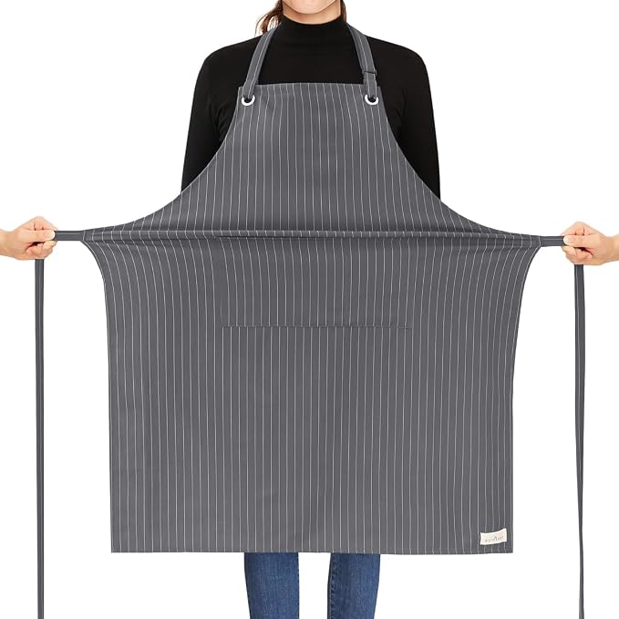 ROTANET Stripe Stretch Apron Chef Aprons for Men with 2 Pockets Waterproof | 34" x 28", Plus Size for Big and Tall, Striped, Pinstripe, Apron for Men Women, Extra Large, for Cooking, Kitchen by ROTANET