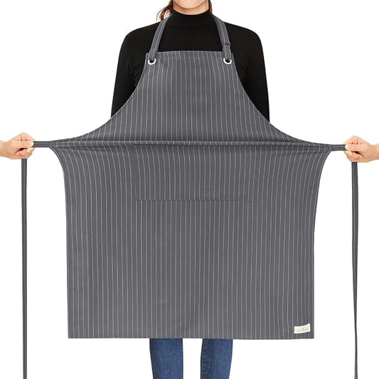 ROTANET Stripe Stretch Apron Chef Aprons for Men with 2 Pockets Waterproof | 34" x 28", Plus Size for Big and Tall, Striped, Pinstripe, Apron for Men Women, Extra Large, for Cooking, Kitchen by ROTANET