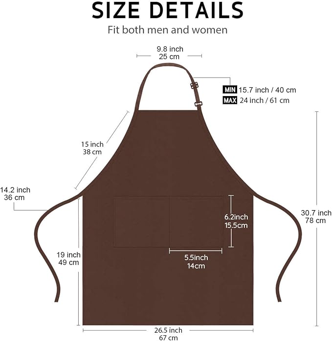 4 Packs Chef Apron, Waterproof Apron, Adjustable Aprons with 2 Pockets for Men Women, Professional Aprons for Kitchen Cooking Gardening Painting Baking Restaurant (Coffee) - Image 4