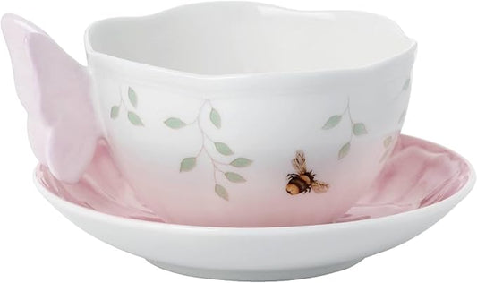 Lenox Butterfly Meadow Figural Cup and Saucer Set, Pink