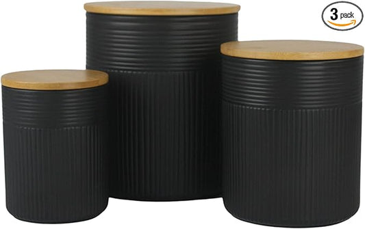 10 Strawberry Street Luca Matte Black Embossed 3 Piece Canister Set