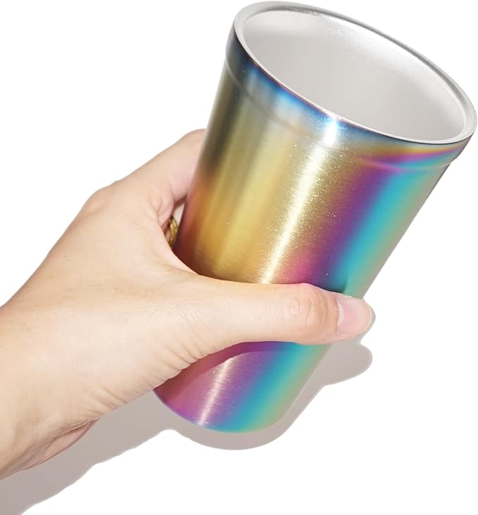 Youda Stainless Steel Double Walled Insulated Cups(Set of 2) Stackable, Coffee Cup/Tea Cup/Chilling Beer Glasses, Great for Kids, for Travel, Outdoor,Camping&Everyday, 16oz(Rainbow)