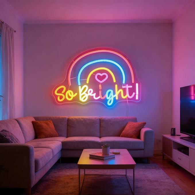 "So Bright!" Rainbow Light - Joyful & Vibrant LED Wall Art for Nursery, Playroom, Kids Room or LGBTQ+ Pride Decor, Dimmable USB, Cheerful Uplifting Gift for Celebrating Love & Color - Image 4