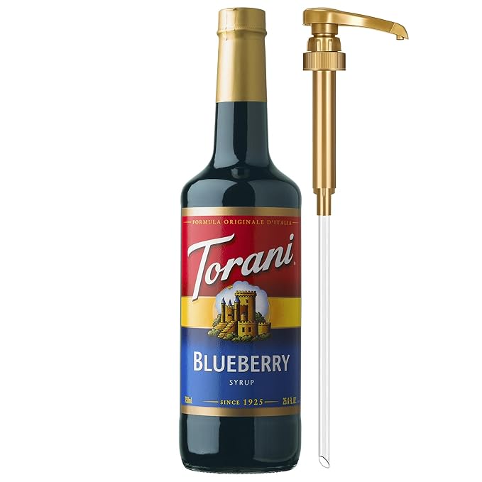 Torani Blueberry Syrup for Drinks, Flavoring for Iced Tea, Lemonade, Sodas, and Cocktails, Glass Bottle with Pump Included, 25.4 Fl Oz by Torani