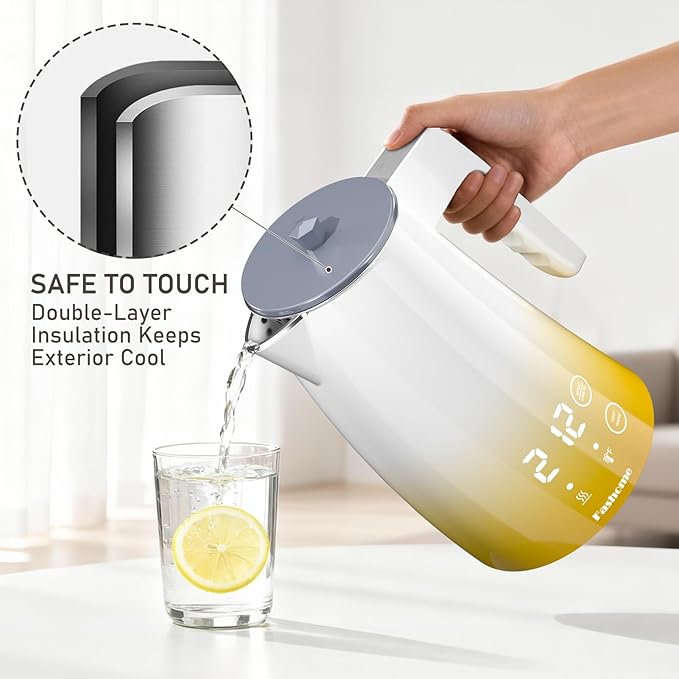Electric Kettle with Temperature Control, 5 Preset Temps & 2H Keep Warm, 1200W Quiet Water Boiler, BPA-Free Double Wall Cool Touch, Digital Display, 360° Base – Yellow Gradient
