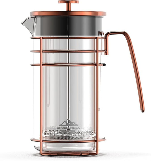 French Press, 34 Ounce (1000ml) Coffee Maker, Glass Rose Gold Coffee Press, Heat Resistant Borosilicate Glass Tea Maker and 3 layers Filter Coffee Pot for Camping Travel Gifts