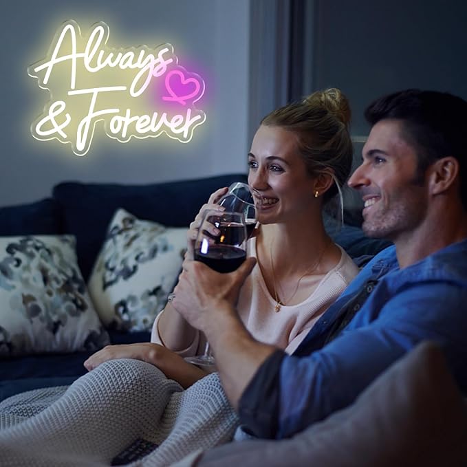 Always Forever Neon Sign Warm White Neon Light Sign, Letters Wedding Led Neon Signs for Wall Decor, Dimmable with USB Powered for Bedroom Propose Anniversary Christmas Gifts