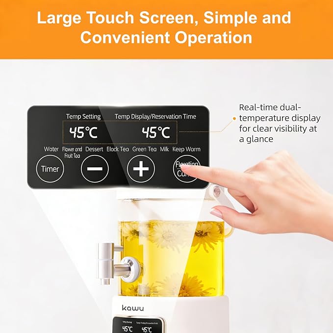 Kawu 2.5L Electric Water Boiler & Warmer, 7-in-1 Glass Tea Kettle with Temperature Control, 24H Keep Warm, Stainless Steel Spout Hot Water Dispenser for Tea, Coffee, BPA Free