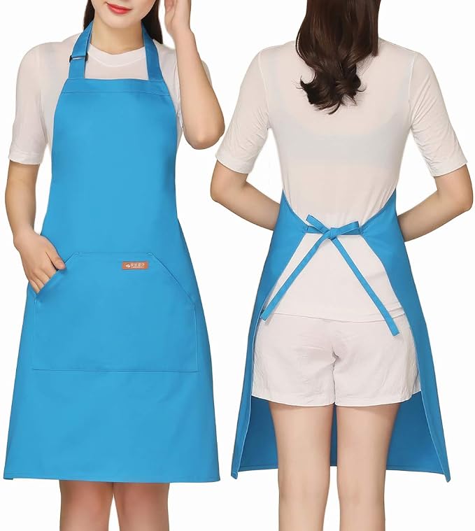 NEWGEM Adjustable Canvas Aprons for Women Men with 2 Pockets - Kitchen Cooking Chef Apron with Neck Strap, Stain Resistant Pinafore for Waitress Barista Restaurant Baking BBQ (Blue) by NEWGEM