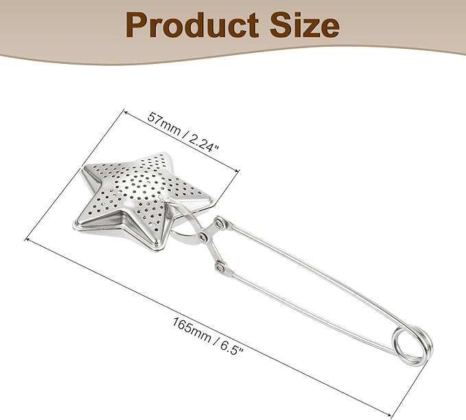 uxcell Star Snap Tea Ball Infuser with Handle, Loose Tea Steeper, Stainless Steel Tea Strainer for Brew Loose Leaf Tea, Silver