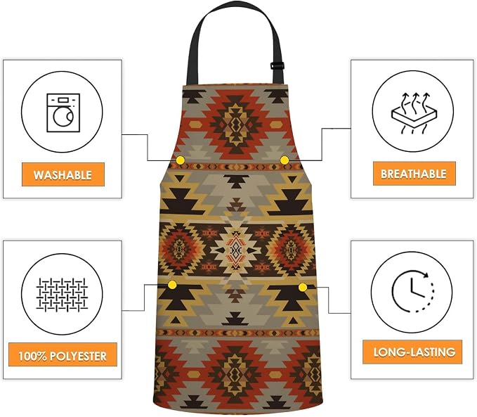 Aztec American Southwest Print Apron Adjustable Neck Bib Apron for Men Women,Suitable for Kitchen Cooking Waitress Chef Apron - Image 4