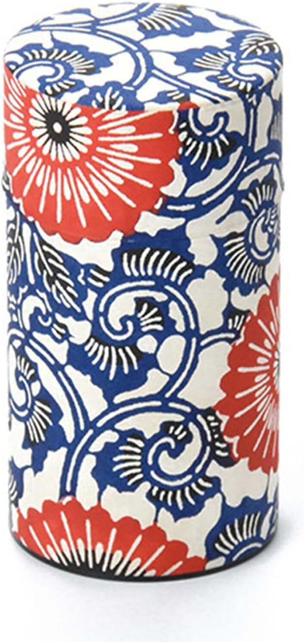 Japanese Pokkan Matcha Coffee Spice Tea Tin Canister Washi Paper Storage with Lid 7.05 oz Capacity (Touka)