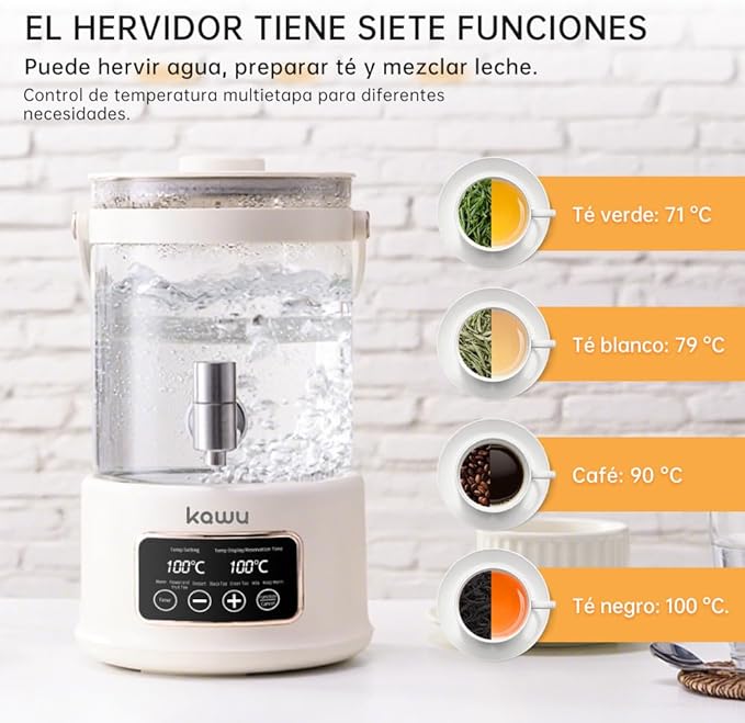 Kawu 2.5L Electric Water Boiler & Warmer, 7-in-1 Glass Tea Kettle with Temperature Control, 24H Keep Warm, Stainless Steel Spout Hot Water Dispenser for Tea, Coffee, BPA Free
