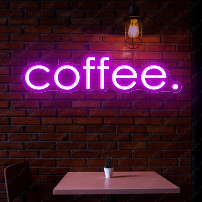 Coffee Neon Sign (24x6'', Remote and Plug included) Cafe Led Light coffee. led light coffee shop decorations wall decor (24x6" - Purple)