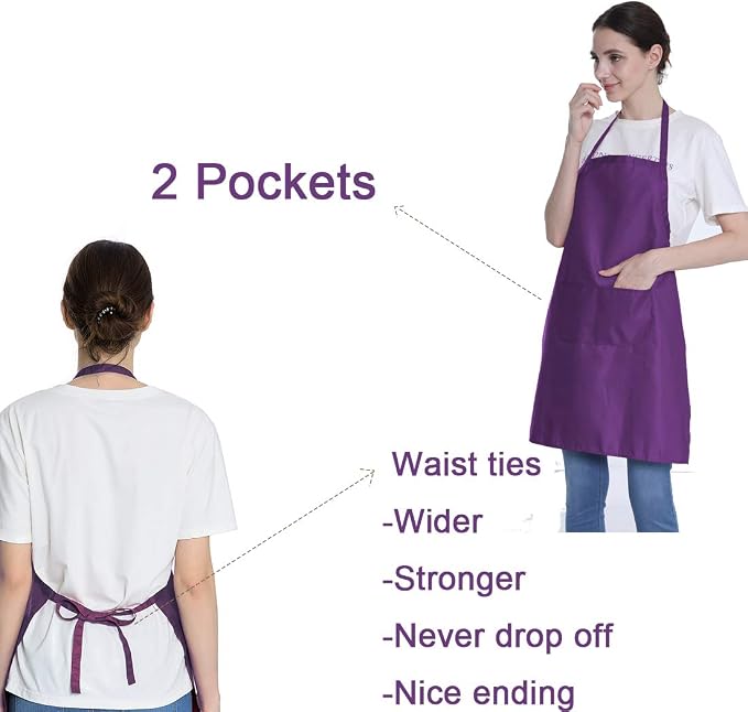 Plain Purple Color Bib Aprons Bulk Adult for Women Men Unisex Chef Apron with 2 Pockets for Cooking Baking Kitchen Restaurant Crafting (Purple,6pcs-size24 X28) - Image 3