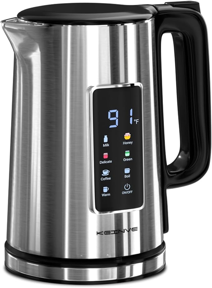 1.7L Electric Kettle, Touch Screen Water Boiler, Auto Shut Off, Double Wall, 6 Preset Temperatures, Fast Boil, and STRIX Control
