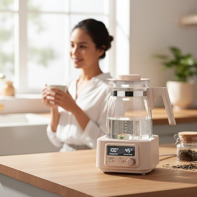 Babysmooth Smart Kettle Pro Glass Electric Kettle, 1.3L Digital LED Kettle with 40-100°C Temperature Control, 72H Auto Keep Warm, Silent Operation, BPA-Free for Baby Formula, Tea & Coffee Brewing