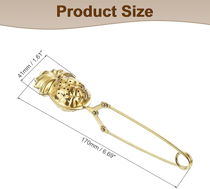 uxcell Pineapple Snap Tea Ball Infuser with Handle, Loose Tea Steeper, Stainless Steel Tea Strainer for Brew Loose Leaf Tea, Gold