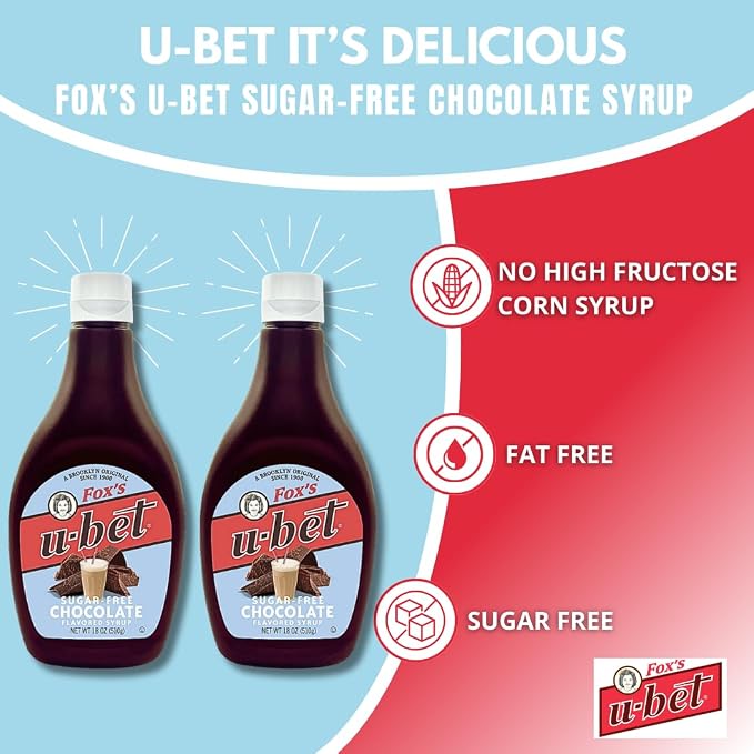 FOX’S U-BET Syrup Bottle – Brooklyn Original Since 1900, Thick, No High Fructose Corn Syrup, Kosher Certified, Fat Free, For Egg Creams, Coffee, Milkshakes & Desserts, 18 oz (2-Pack, Sugar Free Chocolate) - Image 3