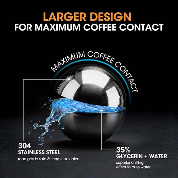 AIEVE XL Espresso Cooling Ball, 2 Pack Upgraded Large Coffee Chiller, Stainless Steel Chilling Ball Iced Coffee Accessories Espresso Accessories for Nespresso Breville Espresso Machine - Image 5