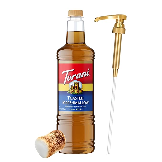 Torani Toasted Marshmallow Syrup 1 Liter Bottle with Pump Dispenser – Rich Coffee Flavoring Made with Pure Cane Sugar & Natural Flavors – Perfect for Lattes, Desserts & Beverages by Torani