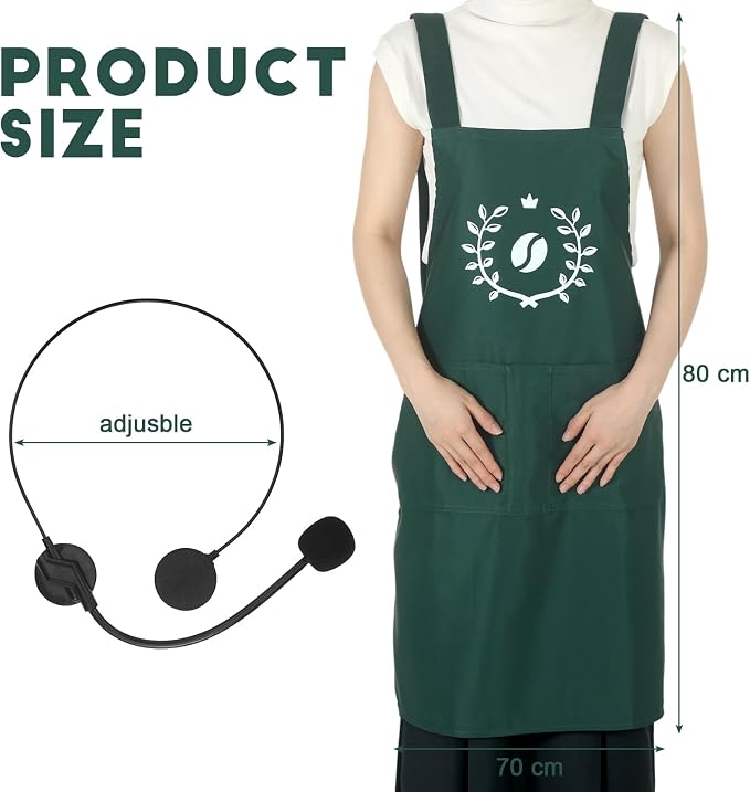Liitrsh Barista Apron Halloween Costume with Hat and Microphone Green Coffee Theme Adult Outfits with Logo for Man Women Kitchen Cooking Halloween Adult - Image 2