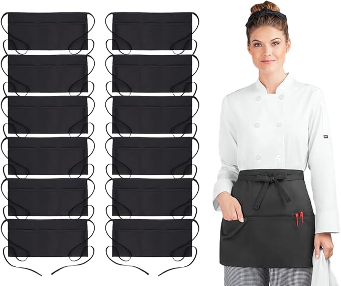 Avalon Kitchen Server Aprons with 3 Pockets, 100% Polyester Waist Apron with Pockets, 24x12 Inche Waitress Apron with Pockets by Avalon+Kitchen