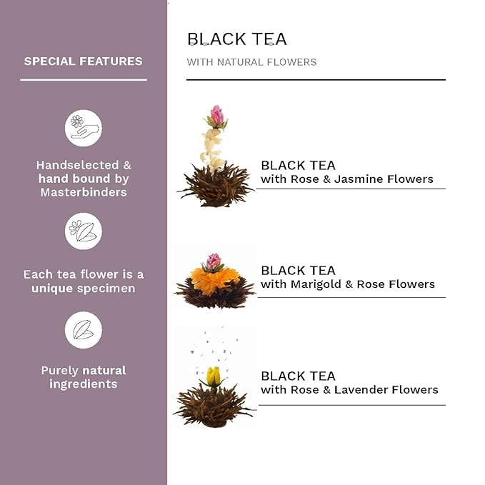 Creano Flowering Tea – Flower Tea Ball Gift set with 17oz Glass Teapot - Black tea