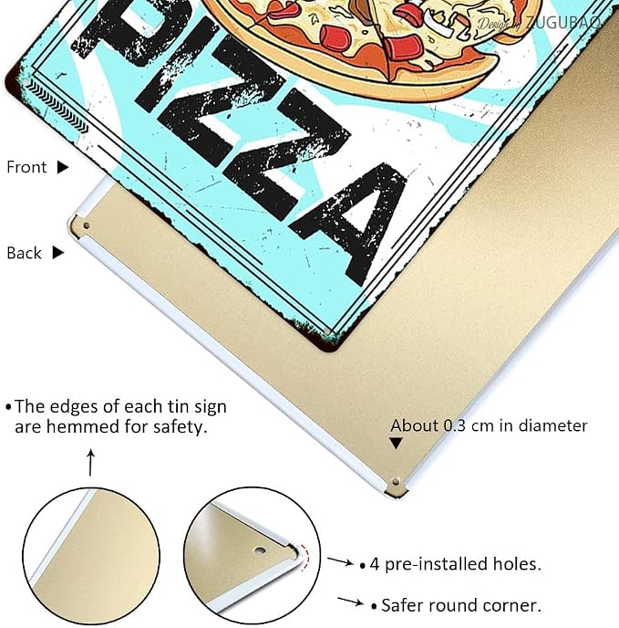 I Do It For The Pizza Tin Signs Vintage Metal Sign Funny Food Art Printing Poster Wall Decor for Home Kitchen Bar Restaurant Cafe Pub Indoor Outdoor 12x8 Inch Hanging Plaque - Image 3