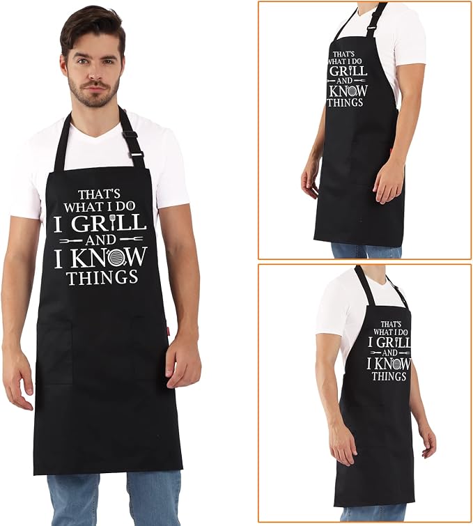 Funny Grilling Aprons for Men - BBQ Cooking Apron with 2 Pockets, Adjustable Neck Strap and 40" Long Ties - That's What I Do I Grill and I Know Things - Image 8